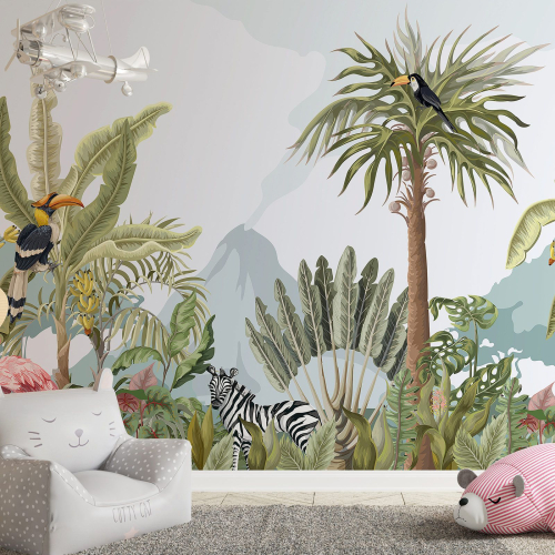 Papier peint panoramique Enfants - Animaux de la Jungle