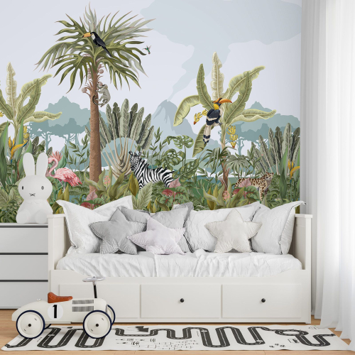 Papier peint panoramique Enfants - Animaux de la Jungle
