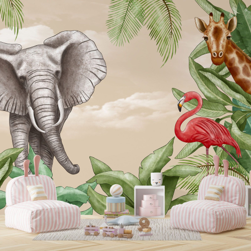 Papier peint panoramique Enfants - Animaux de la Jungle
