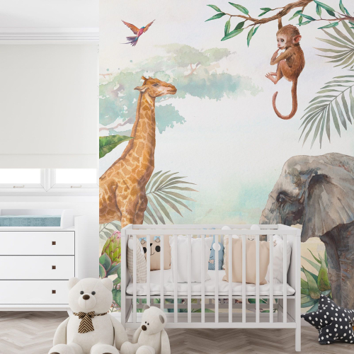 Papier peint panoramique Enfants - Animaux de la Jungle