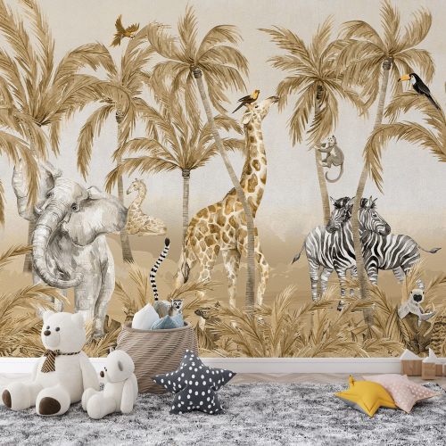 Papier peint panoramique Enfants - Animaux de la Jungle
