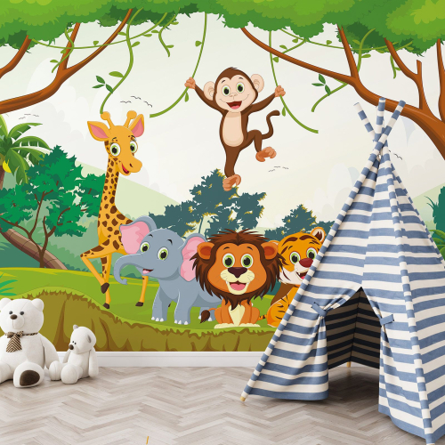 Papier peint panoramique Enfants - Animaux de la Jungle