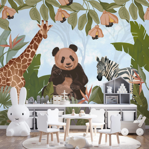 Papier peint panoramique Enfants - Animaux de la Jungle