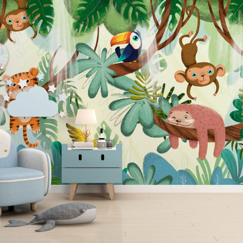 Papier peint panoramique Enfants - Animaux de la Jungle