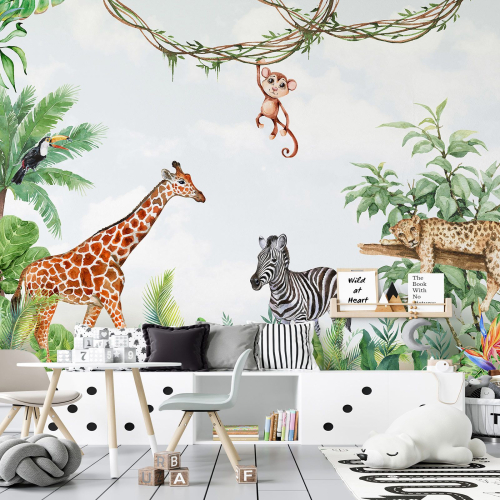 Papier peint panoramique Enfants - Animaux de la Jungle