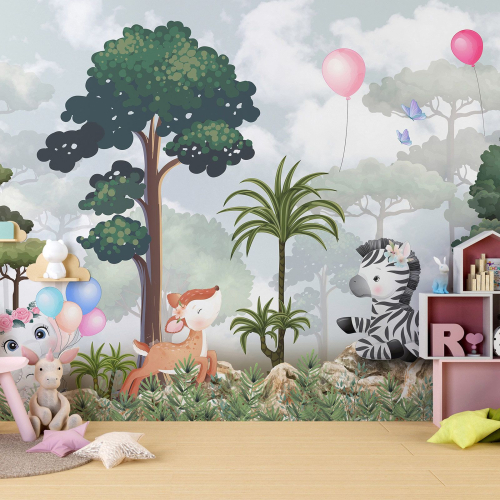 Papier peint panoramique Enfants - Animaux de la Jungle