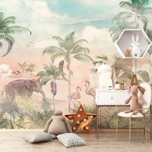 Papier peint panoramique Enfants - Animaux de la Jungle
