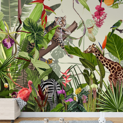Papier peint panoramique Enfants - Animaux de la Jungle