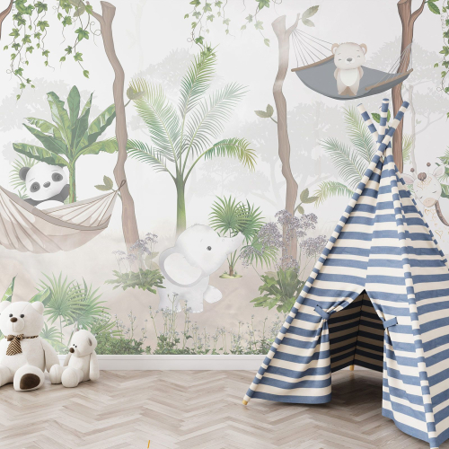 Papier peint panoramique Enfants - Animaux de la Jungle