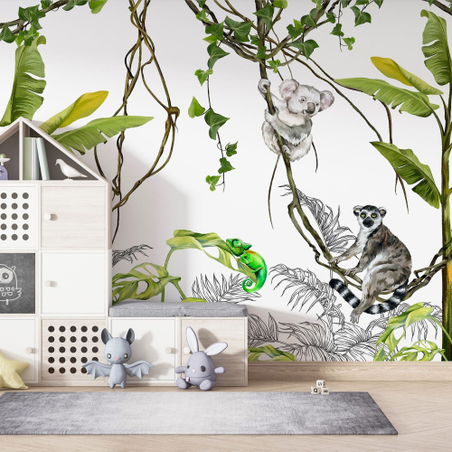 Papier peint panoramique Enfants - Animaux de la Jungle