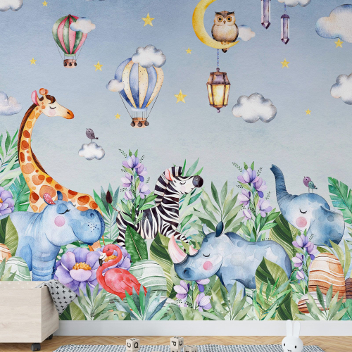 Papier peint panoramique Enfants - Animaux de la Jungle