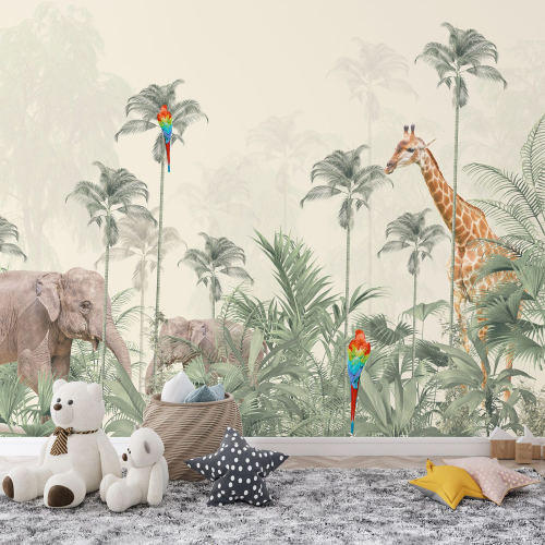 Papier peint panoramique Enfants - Animaux de la Jungle