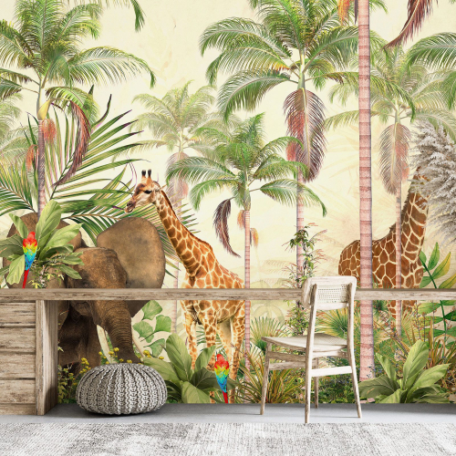 Papier peint panoramique Enfants - Animaux de la Jungle