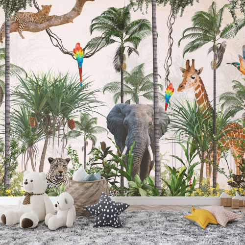 Papier peint panoramique Enfants - Animaux de la Jungle