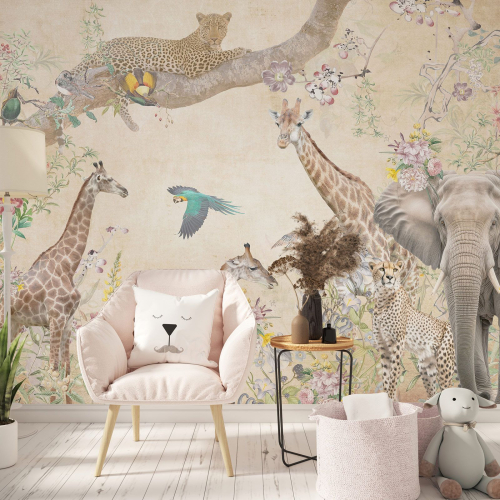 Papier peint panoramique Enfants - Animaux de la Jungle