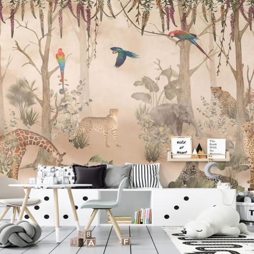 Papier peint panoramique Enfants - Animaux de la Jungle