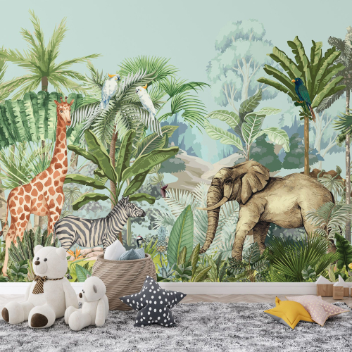 Papier peint panoramique Enfants - Animaux de la Jungle