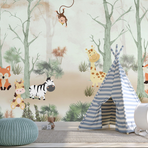 Papier peint panoramique Enfants - Animaux de la Jungle