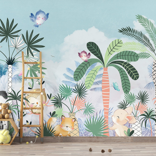 Papier peint panoramique Enfants - Animaux de la Jungle