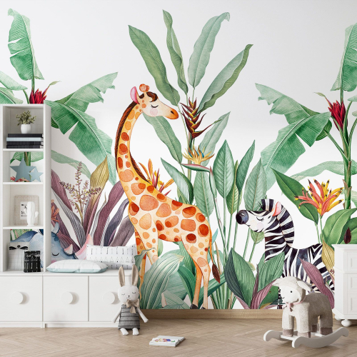 Papier peint panoramique Enfants - Animaux de la Jungle