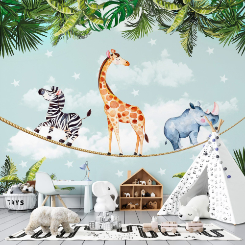 Papier peint panoramique Enfants - Animaux de la Jungle