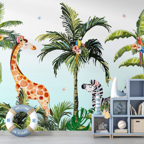 Papier peint panoramique Enfants - Animaux de la Jungle