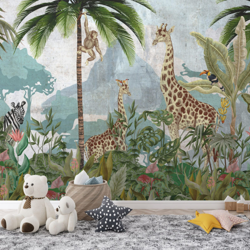 Papier peint panoramique Enfants - Animaux de la Jungle