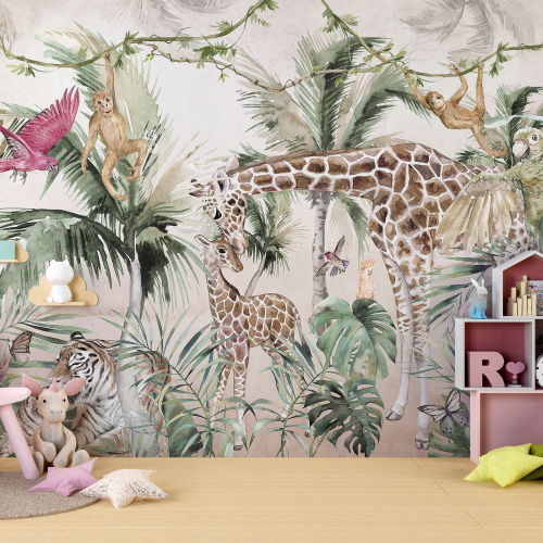 Papier peint panoramique Enfants - Animaux de la Jungle