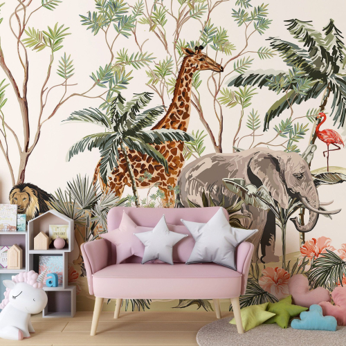 Papier peint panoramique Enfants - Animaux de la Jungle