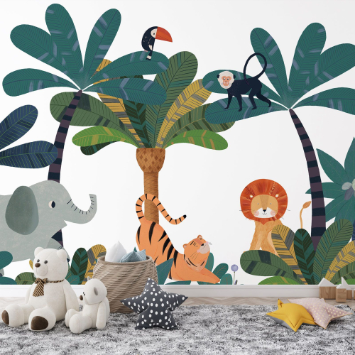 Papier peint panoramique Enfants - Animaux de la Jungle