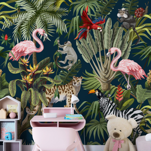 Papier peint panoramique Enfants - Animaux de la Jungle