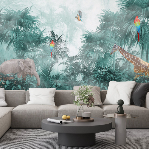 Papier peint panoramique Enfants - Animaux de la Jungle