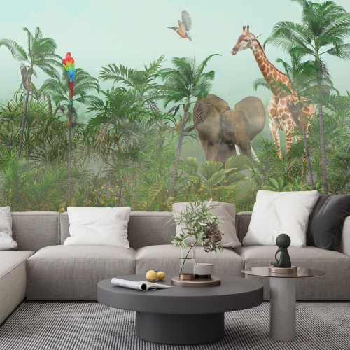 Papier peint panoramique Enfants - Animaux de la Jungle