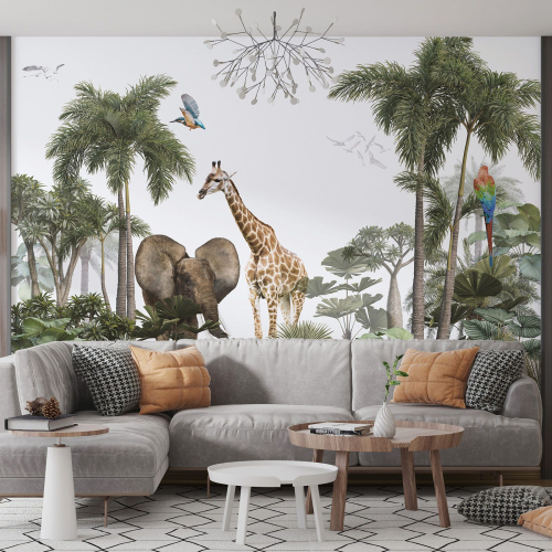 Papier peint panoramique Enfants - Animaux de la Jungle