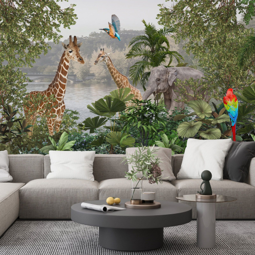 Papier peint panoramique Enfants - Animaux de la Jungle