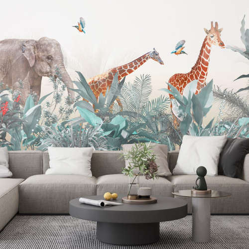Papier peint panoramique Enfants - Animaux de la Jungle