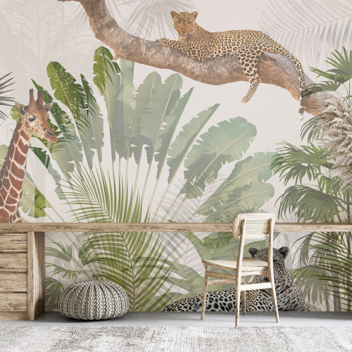Papier peint panoramique Enfants - Animaux de la Jungle