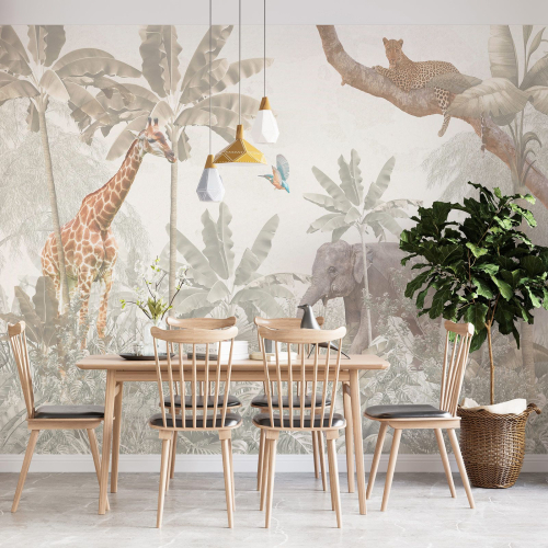 Papier peint panoramique Enfants - Animaux de la Jungle