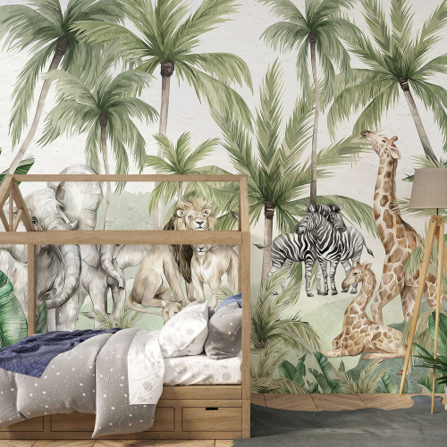 Papier peint panoramique Enfants - Animaux de la Jungle