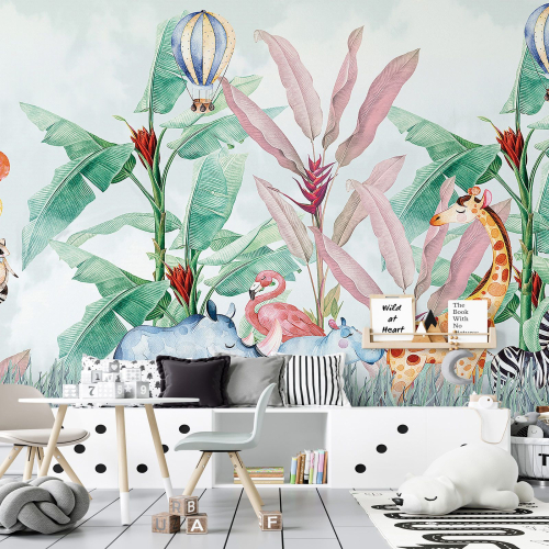 Papier peint panoramique Enfants - Animaux de la Jungle