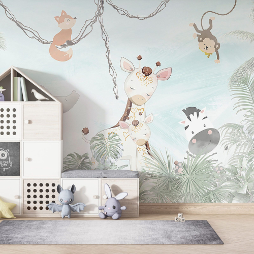 Papier peint panoramique Enfants - Animaux de la Jungle