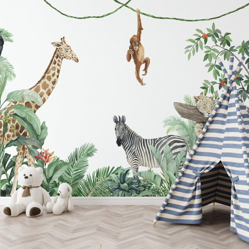 Papier peint panoramique Enfants - Animaux de la Jungle