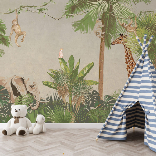 Papier peint panoramique Enfants - Animaux de la Jungle