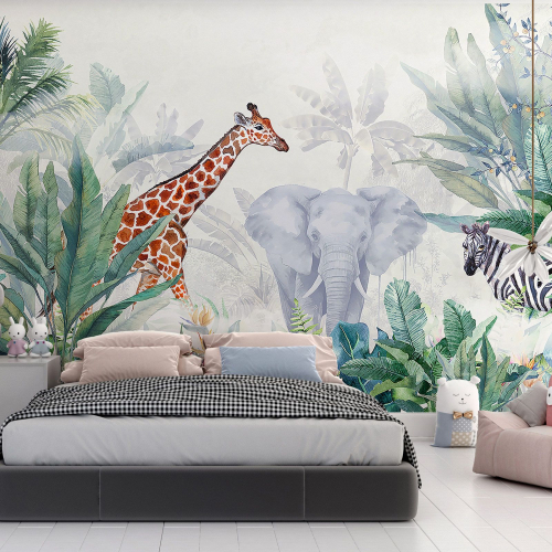 Papier peint panoramique Enfants - Animaux de la Jungle