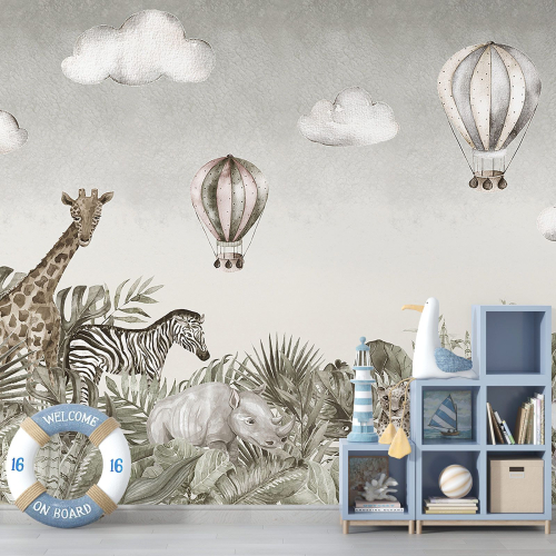 Papier peint panoramique Enfants - Animaux de la Jungle