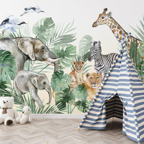 Papier peint panoramique Enfants - Animaux de la Jungle