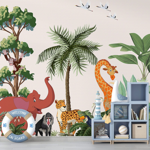 Papier peint panoramique Enfants - Animaux de la Jungle