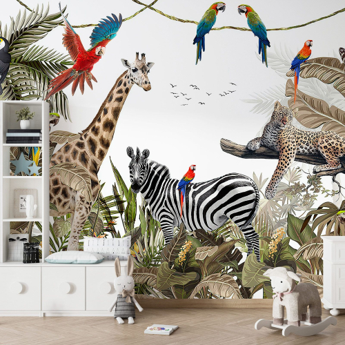 Papier peint panoramique Enfants - Animaux de la Jungle