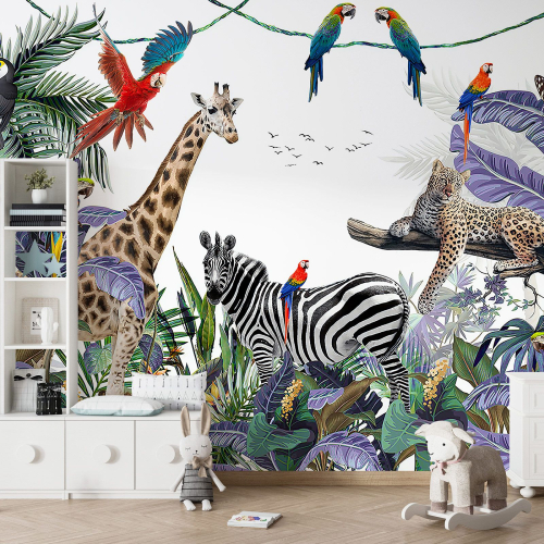 Papier peint panoramique Enfants - Animaux de la Jungle