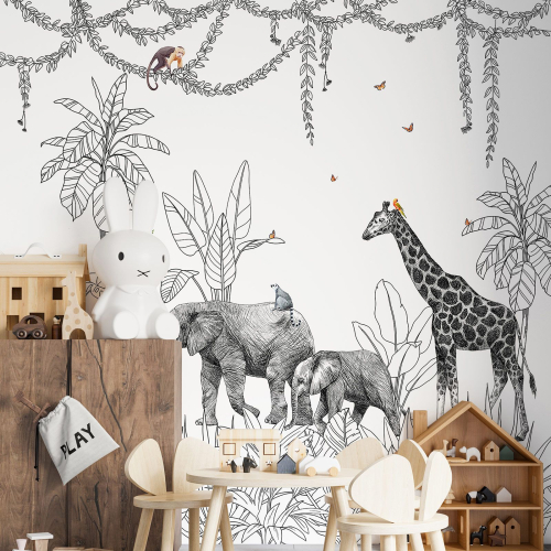 Papier peint panoramique Enfants - Animaux de la Jungle